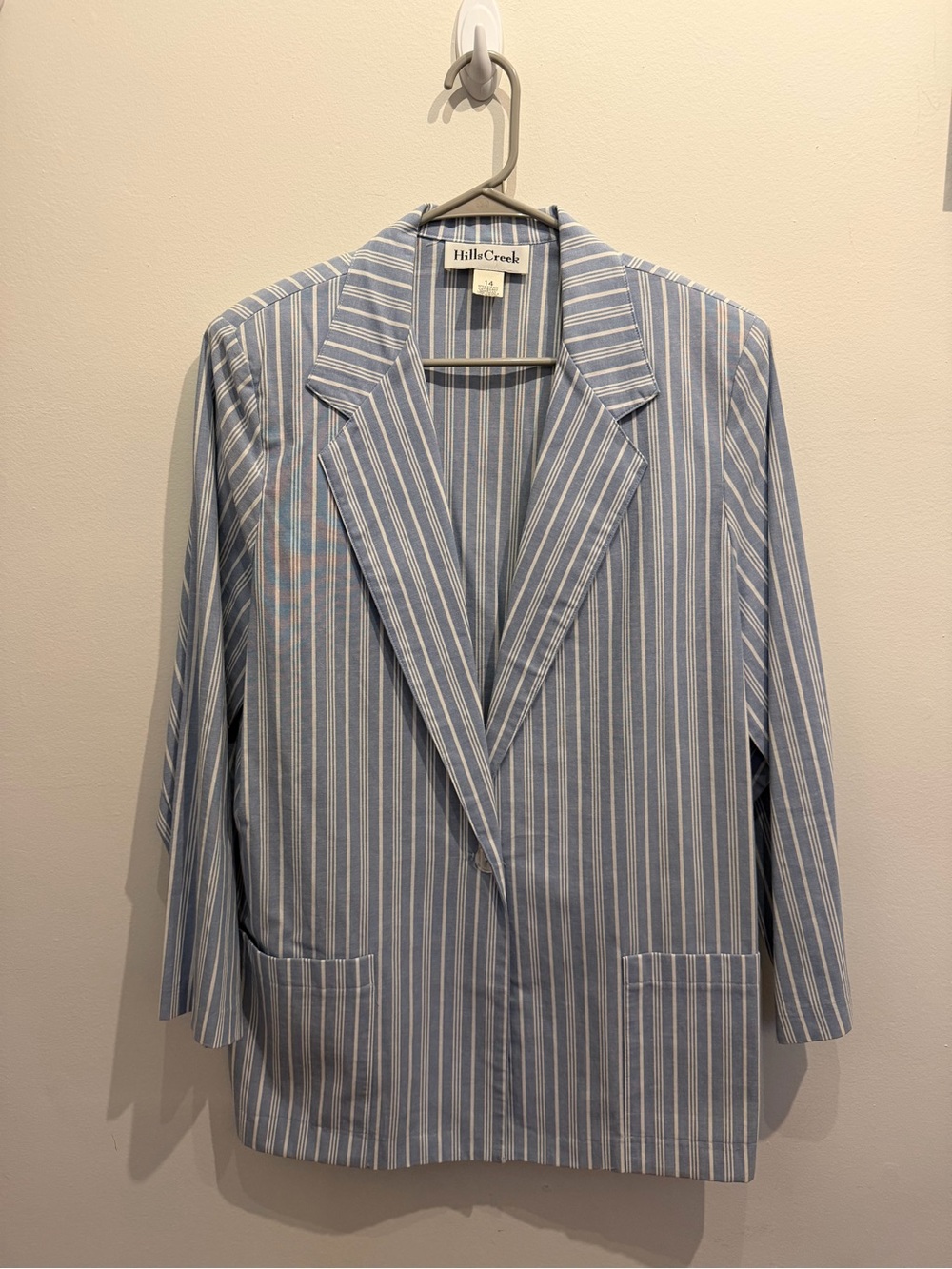 Hills Creek Light Blue and White Striped Cotton Blazer — Size 14